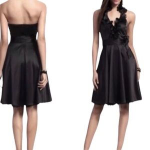 WHBM Black Satin Halter Ruffle Cocktail Dress With Pockets Size 4
